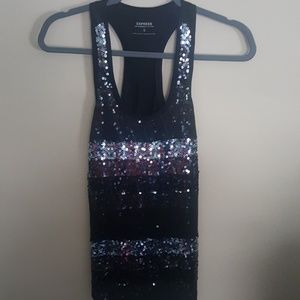 EXPRESS Dreamweight cotton black sequined tank-XS